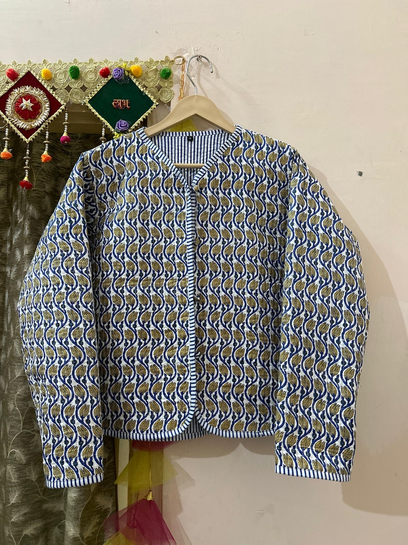 Cotton Quilted Reversible Jacket Block Printed Boho Style Quilted ...