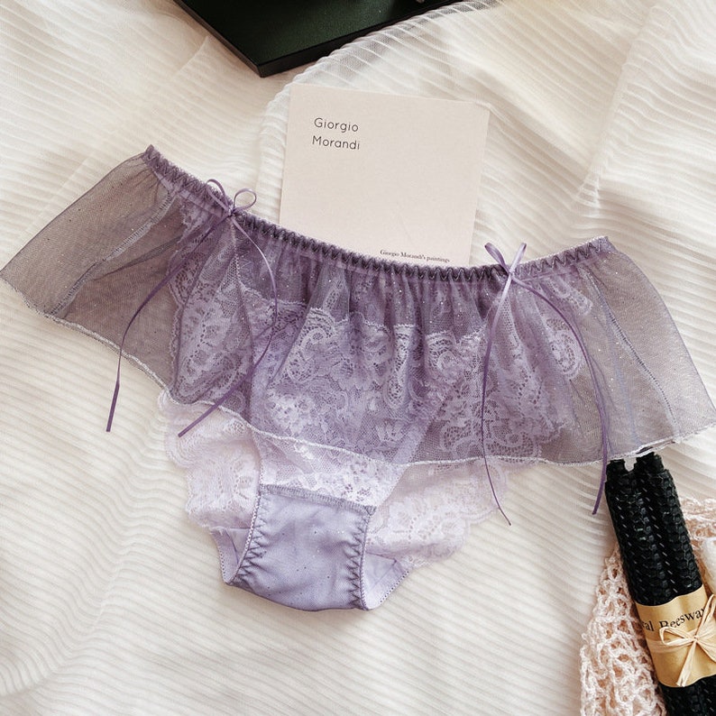Flowy Vintage Lace Sheer Double Layer Panty French Style Ribbon Ties