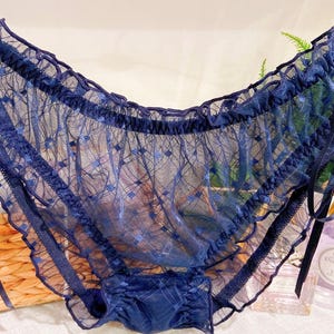Plaid Polka Dot Sheer Panty Lolita Ribbon Tie Ruffle Kawaii Panty Flutter See Through Transparent Underwear Stretchy Femboy Panties