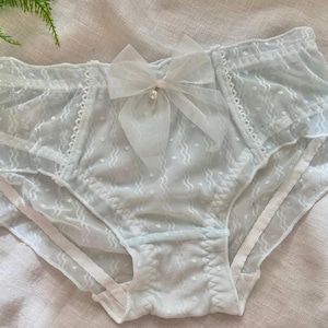 Wavy Stripe Large Chiffon Bowknot Babydoll Double Layer Sheer Panty Polka Dot Japanese Frilly Panty Transparent Femboy Underwear