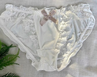 Vintage Milk Fiber Lace Frilly Rim Panty Silky Soft Flutter Ruffle Panty Japanese French Kawaii Lingerie Underwear