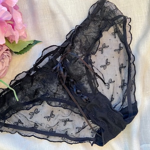 Bowknot Polka Dot Sheer Panty Crisscross Lacing Ties Japanese Flutter Frilly Ruffle Panty See Through Transparent Underwear
