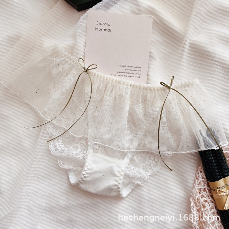 Flowy Vintage Lace Sheer Double Layer Panty French Style Ribbon Ties