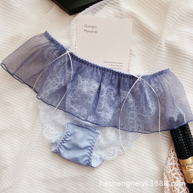 Flowy Vintage Lace Sheer Double Layer Panty French Style Ribbon Ties