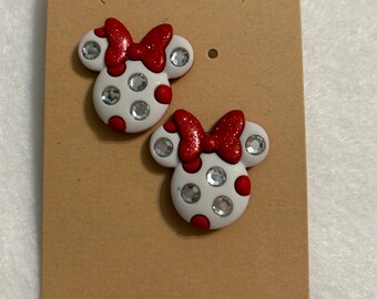 Pendientes rojos/blancos con forma de Minnie Mouse