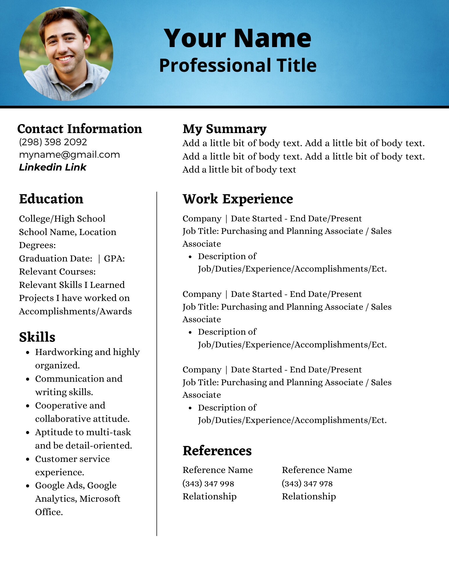 Resume Template Professional Clean And Modern Presentation Job Etsy 