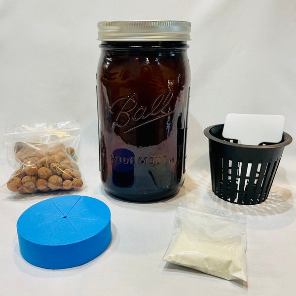 Hydroponic Kratky Starter Kit With Amber Mason Jar
