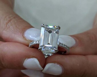 2.07ct Brilliant Emerald Cut Solitaire with Accent Halo Fine Genuine Lab Created White Sapphire Ideal VVS1 & Simulated Diamond Engagement Promise Anniversary Bridal Wedding Ring 14k White Gold 2.07ct Brilliant Emerald Cut Solitaire with Accent Halo Fine Genuine Lab Created White Sapphire Ideal VVS1 & Simulated Diamond Engagement Promise Anniversary Bridal Wedding Ring 14k White Gold