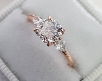1.20Ct Cushion Cut Diamond Ring, Anniversary Gift, Diamond Engagement Ring, Three Stone Engagement Ring, 925 Sterling Silver, Rose Gold Over