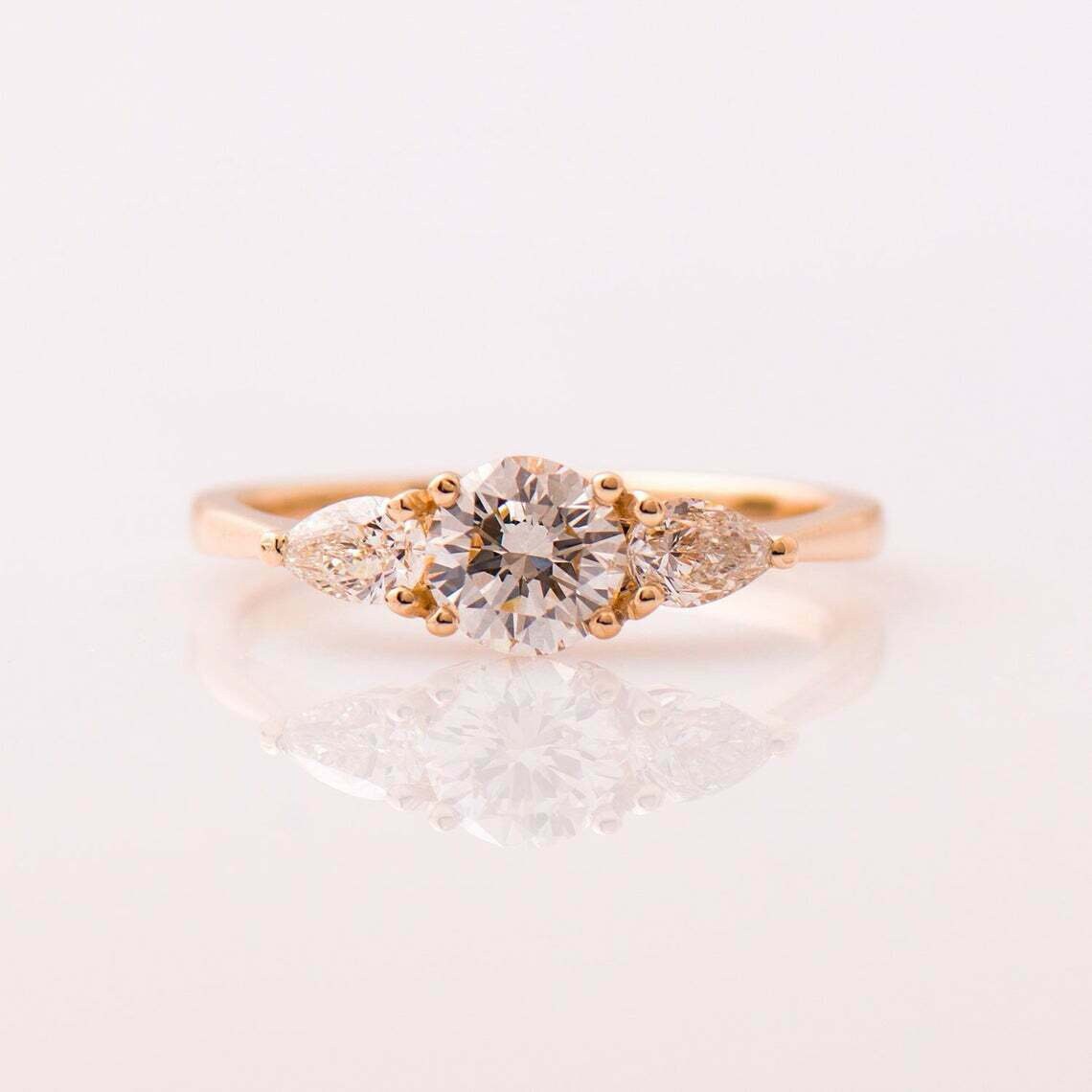 1 CT Round & Pear Cut Diamond Engagement Ring Attractive - Etsy UK