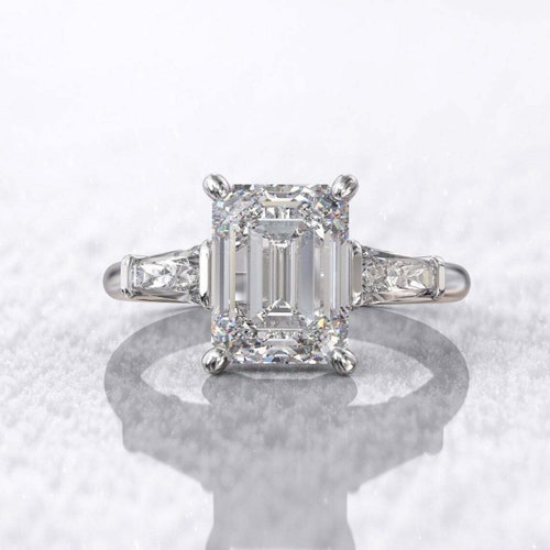 2.65ct Emerald & Tapered Baguette Cut Diamond Engagement - Etsy