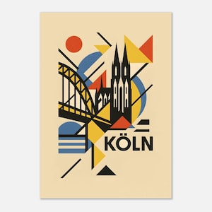 Bauhaus City Poster - Cologne - Minimalist architecture & travel posters in the Bauhaus style; wall art, city, home, digital, download
