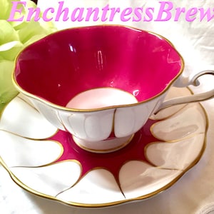 Rare Royal Albert Fuchsia Art Deco Teacup and Saucer Avon Shaped