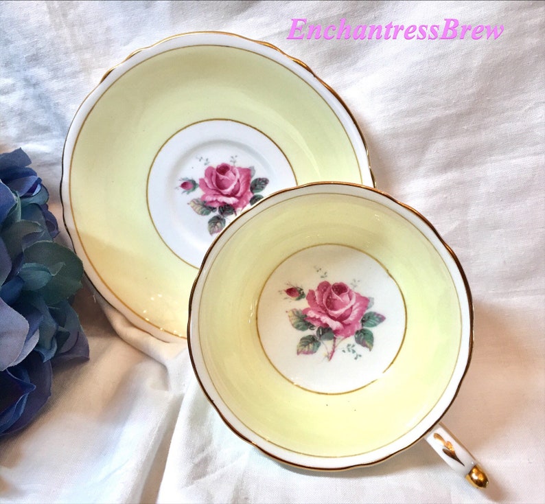 Paragon Double Warrant Pink Rose Vintage shops Teacup and Saucer Yellow