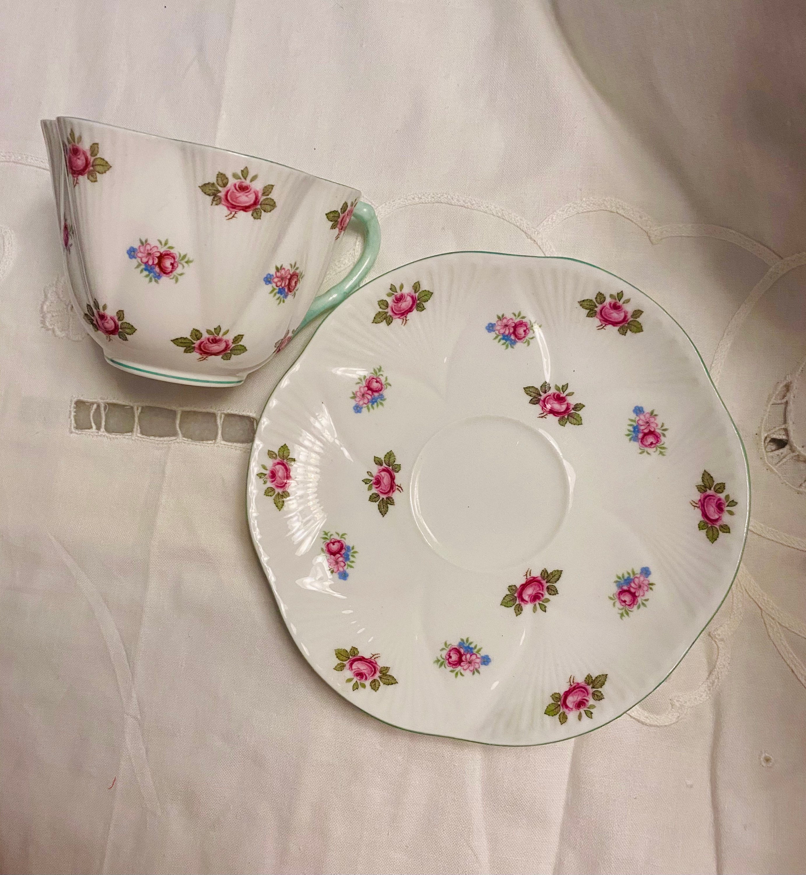 Shelley Vintage Tea Cup and Saucer in Rosebud Pattern with Etsy