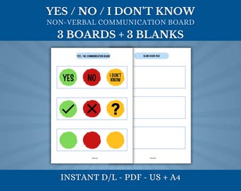 Yes No I Don't Know Board for Non-Verbal Communication | Autism Visual Aid | AAC Printable | Speech Therapy Resource | Special Needs