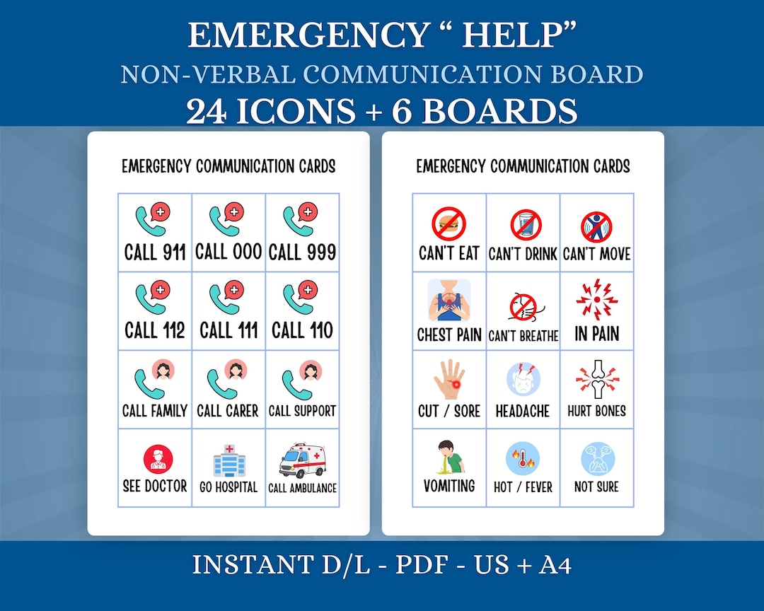 Non-verbal Emergency Communication Board | AAC Cards | Autism, Stroke ...