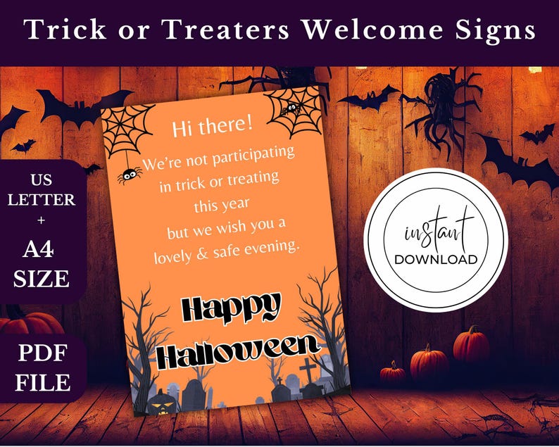 Printable No Trick or Treating Signs Halloween Five Designs — free download