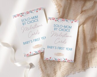 Tarjetas de hitos para mamás solteras/os y bebés: Primer año floral (descarga digital)