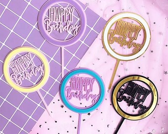 Colourful double layer Round Acrylic Birthday Cake topper! Pastel colours, white, black gold cake toppers!