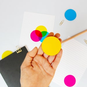 CMYK sticky notes Round Transparent sticky notes 3 bright colours in a pack, 90 sheets image 4