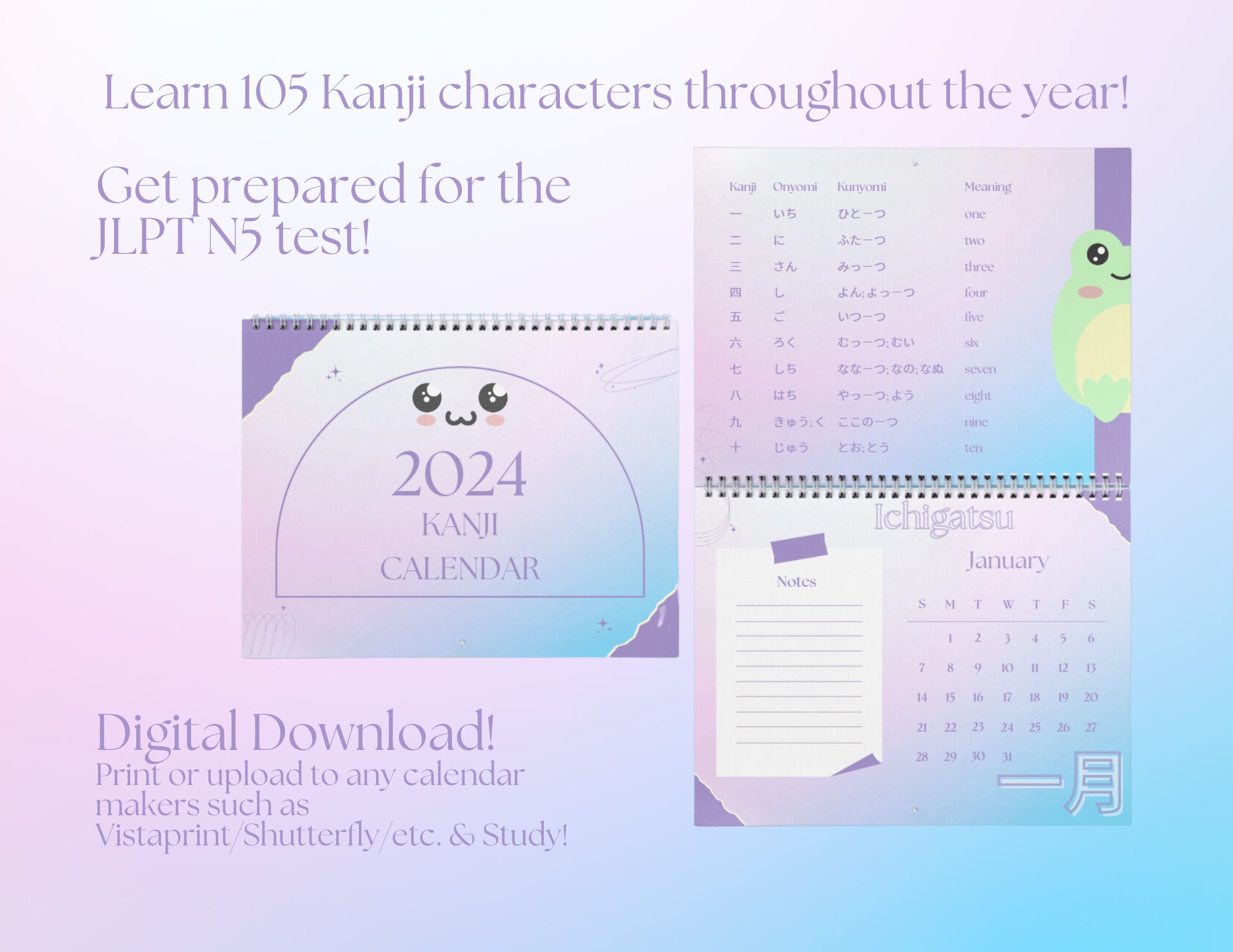 Learn 105 Japanese Kanji 2024 Calendar Digital Download Etsy