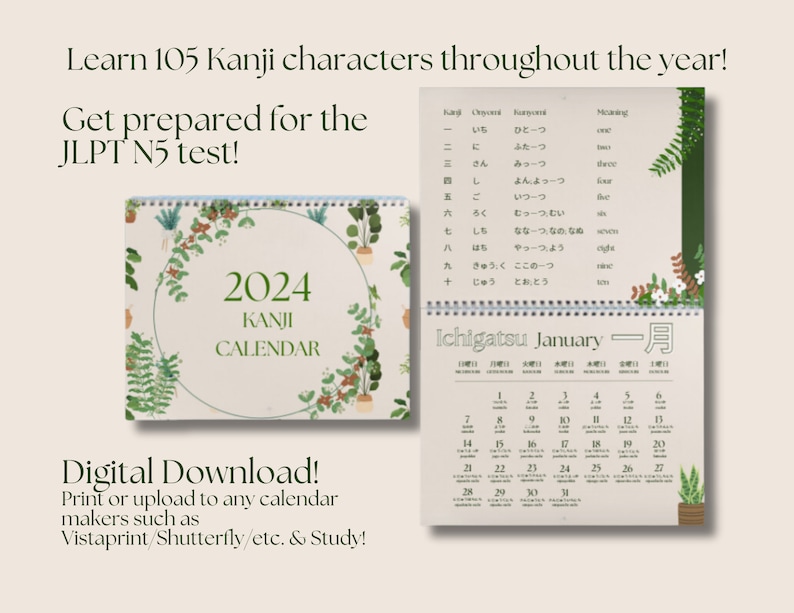 Kanji 2024 Calendar Learn 105 Characters Digital Download Perfect for