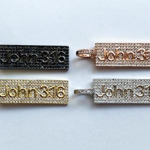 1 CZ Micro Pave John 3:16 Charm, Word Charm, Rectangle Bar Charm, Bracelet Charm, Necklace Charms, Bible Verse Charm, 33mmx11.6mm