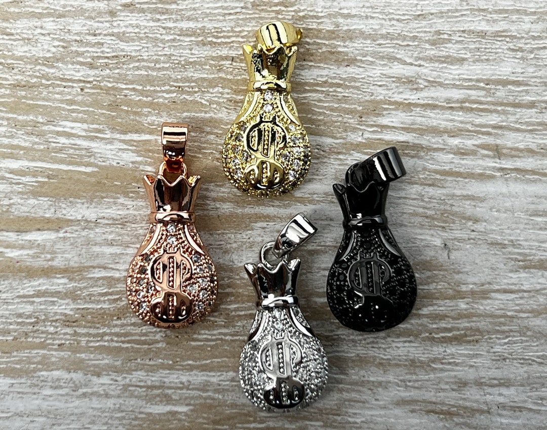 1 CZ Pave Small Money Bag Charm, Money Bag Charm, Dollar Sign Charm