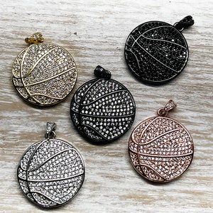 1 CZ Basketball Charm, Sports Charm, Basketball Charm 25mm
