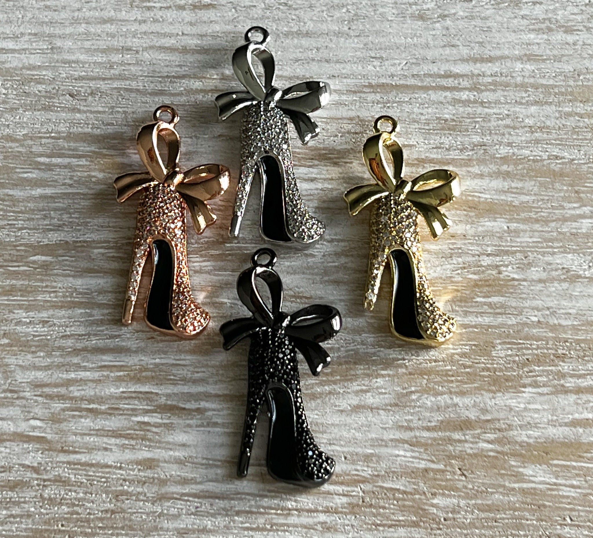 1 Shoe Charm, CZ Paved High Heel Shoe Charm, High Heel Shoe Charm, Bracelet Charms, Necklace Charms, Pendant, 37mmx18mm