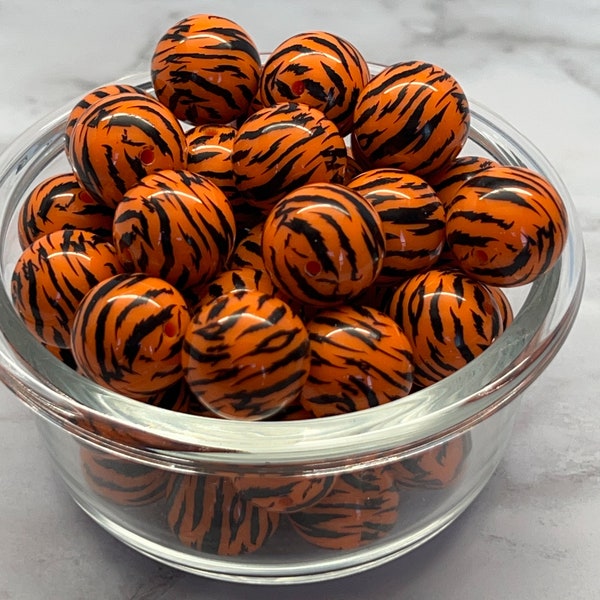 20MM Orange Tiger Print Chunky Bubblegum Bead, Acrylic Bubblegum Bead, 10 Beads per order