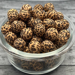 15MM Brown Leopard Print Silicone Bead, Cheetah Print Silicone Beads, Silicone Bead, Animal Print Silicone Bead, 10 Bead Count