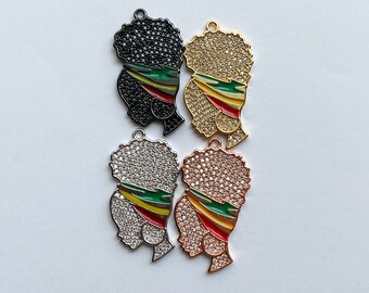 1 Black Woman Charm, Black Woman CZ Charm, Afro Girl Charm, Black Lady Charm, Bracelet Charms, Necklace Charms, Pendant, 35x22mm
