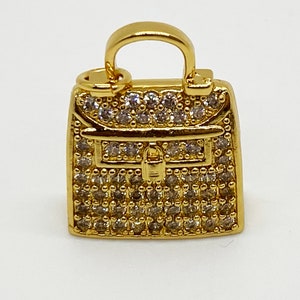 1 CZ Purse Charm Charm, Bling Purse Charm, CZ Charms, CZ Micro Pave Charm, Bracelet Charms, Necklace Charms, Pendant, 25x20mm Gold