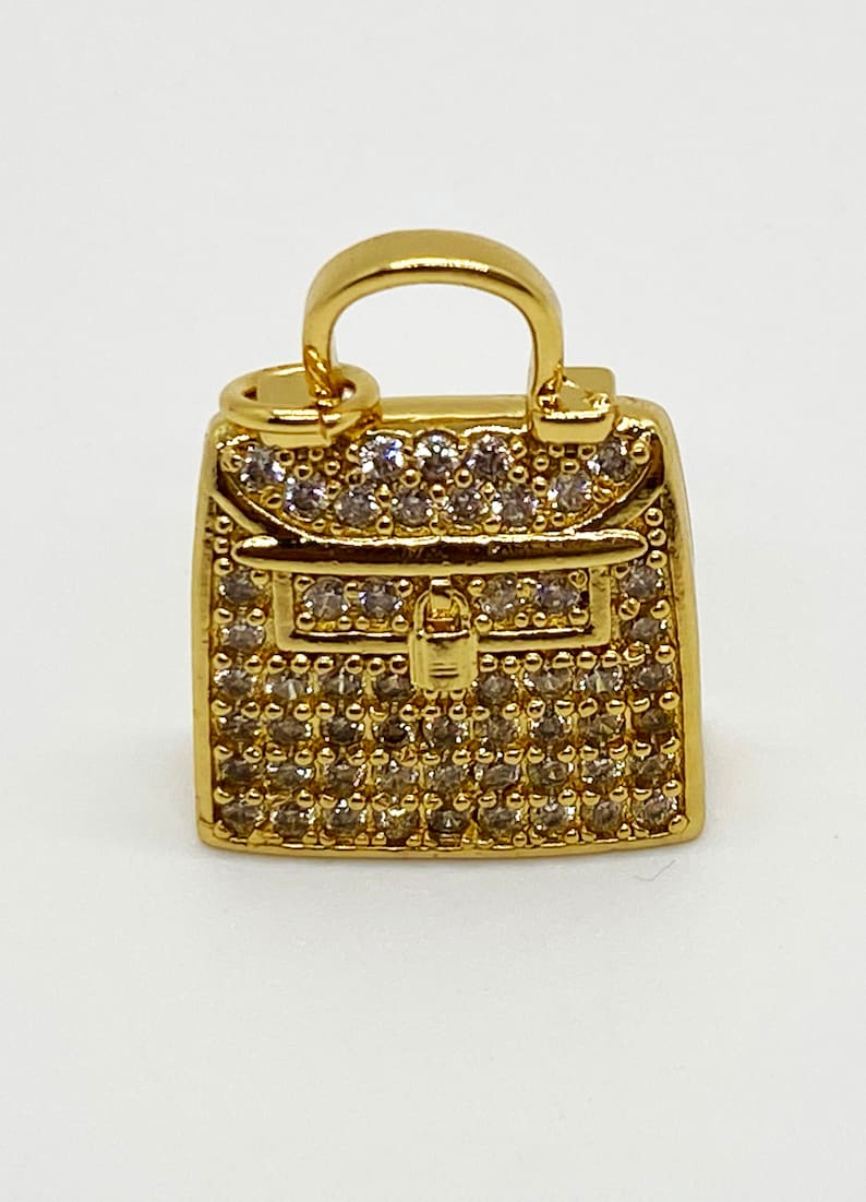 1 CZ Purse Charm Charm, Bling Purse Charm, CZ Charms, CZ Micro Pave Charm, Bracelet Charms, Necklace Charms, Pendant, 25x20mm Gold