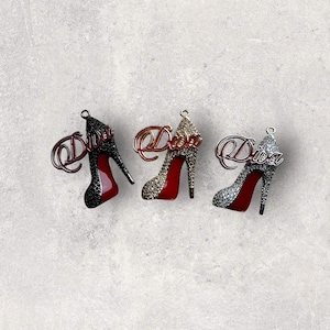 1 Shoe Charm, CZ Pave Stiletto High Heel &quot;Red Diva&quot; Shoe Charm, High Heel Shoe Charm, Bracelet Charms, Necklace Charms, Pendant, 34mmx25mm