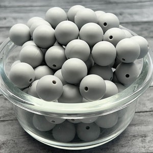 15mm Light Gray Silicone Bead, Light Gray Silicone Bead, Silicone Beads,  10 Beads per order