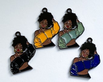 1 Black Woman Charm, Black Girl Charm, 41mmx30mm, Natural Hair Charm, Black Lady Charm
