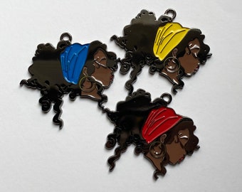 1 Black Woman Charm, Black Girl Charm, 42mmx36mm, Natural Hair Charm, Black Lady Charm