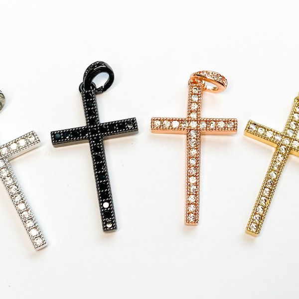 1 CZ Micro Pave Cross Charm, Bracelet Charms, Necklace Charms, Cross Pendant, Cross Charm, Cubic Zirconia Pave Charm, 29.5x16.5mm