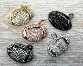 1 CZ Football Charm, Sports Charm, Football Charm, Football Charm for Bracelet, Football Charm for Jewelry Making,  28x18mm