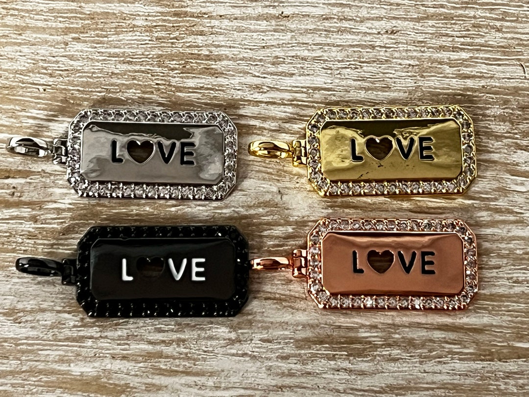 1 Small CZ Micro Pave Love Charm, Love Word Charm, Bracelet Charm