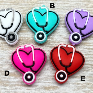 1 Heart with Stethoscope Silicone Focal Bead, Nurse Silicone Bead, Doctor Silicone Bead, 30*26mm