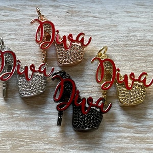 1 CZ Pave Stiletto High Heel &quot;Red Diva&quot; Shoe Charm, CZ Pave High Heel Shoe Charm, Bracelet Charms, Necklace Charms, Pendant, 30mmx32mm