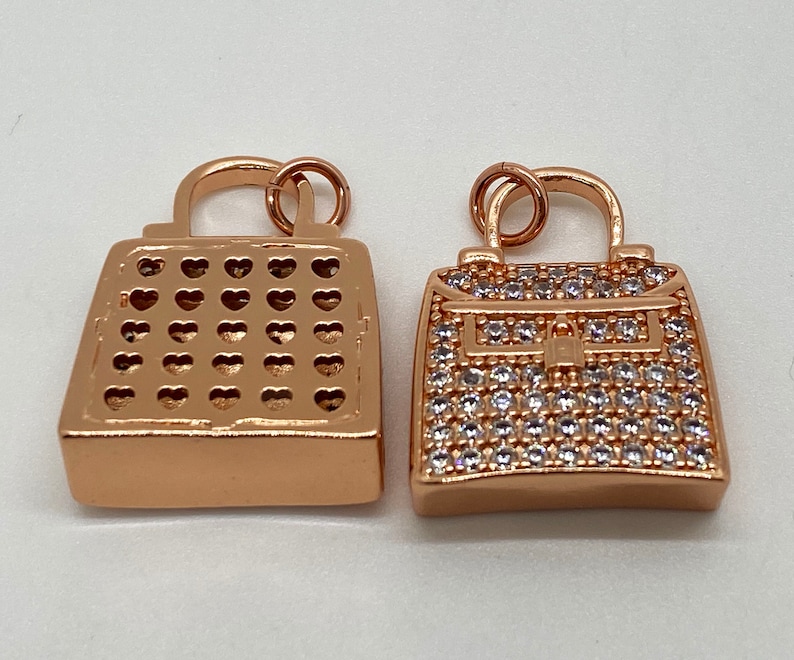 1 CZ Purse Charm Charm, Bling Purse Charm, CZ Charms, CZ Micro Pave Charm, Bracelet Charms, Necklace Charms, Pendant, 25x20mm image 7