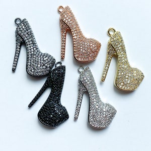 1 Shoe Charm, CZ Stiletto High Heel Shoe Charm, CZ Pave High Heel Shoe Charm, Bracelet Charms, Necklace Charms, Pendant, 24x19.5mm