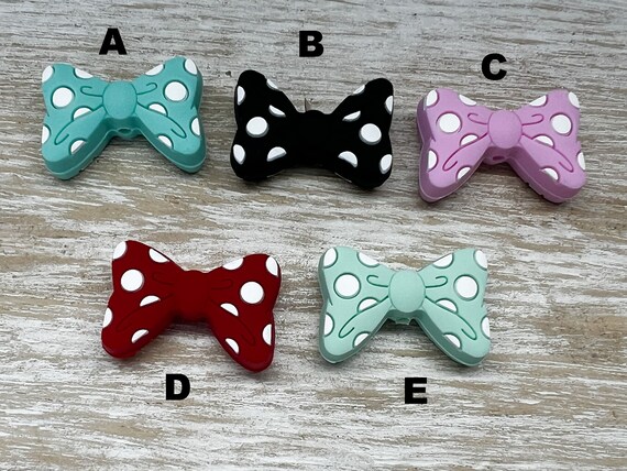 2 Bow Silicone Focal Bead, Polka Dot Bow Silicone Bead, Hair Bow Silicone Bead, 19*29mm