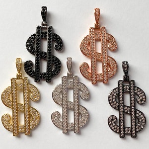 1 Dollar Sign Charm, CZ Pave Dollar Sign Charm, Money Charm, Bracelet Charm, Necklace Charm, Pendant, 26x19mm
