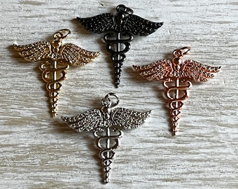 1 CZ Pave Medical Symbol Charm, CZ Charms, CZ Micro Pave Charm, Bracelet Charms, Necklace Charms, Pendant, 34mmx34mm